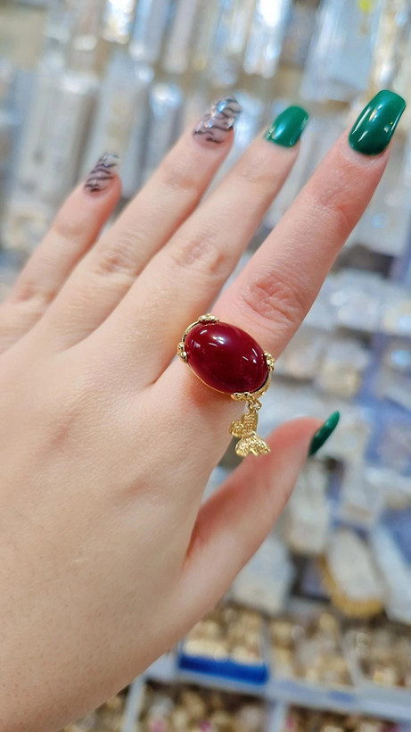 انگشترسنگی عقیق جدید طرح طلا آویزپروانه، آبکاری طلا،وارداتی باکیفیت