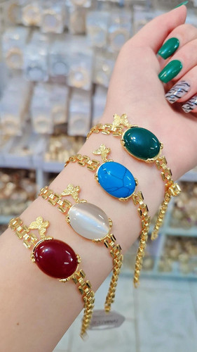 دستبندسنگی جدید طرح طلا آویزپروانه، آبکاری طلا،وارداتی باکیفیت