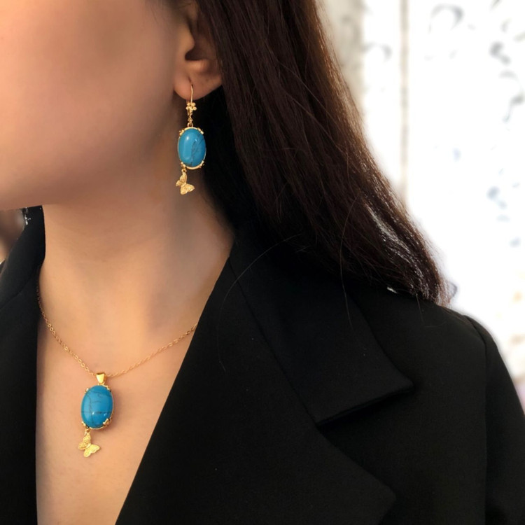 نیمست سنگی نگین فیروزه جدیدطرح طلا آبکاری طلا،وارداتی باکیفیت