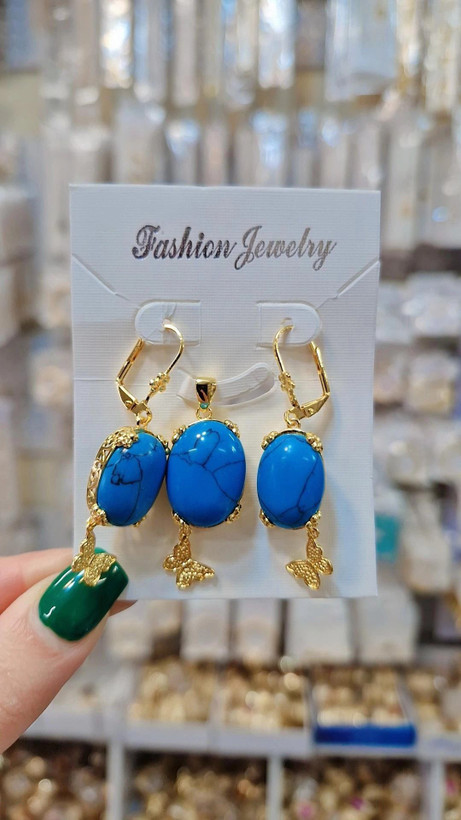 نیمست سنگی نگین فیروزه جدیدطرح طلا آبکاری طلا،وارداتی باکیفیت