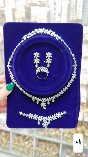 سرویس جواهری مجلسی عروس،آبکاری نقره دقیقا مشابه طلا رنگ ثابت وارداتی