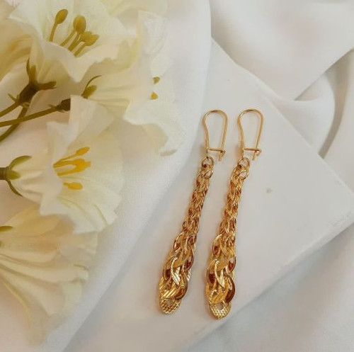 گوشواره آویز بلند پولکی جدید طرح طلا رنگثابت وارداتی