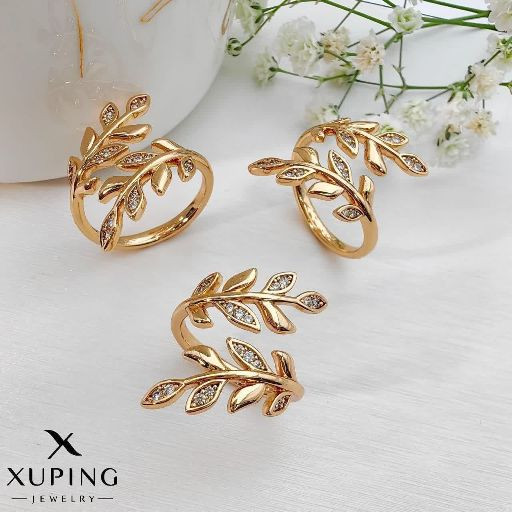 انگشتر جواهری برگ طرح طلا آبکاری طلا ۱۸عیار برند معتبر ژوپینگ