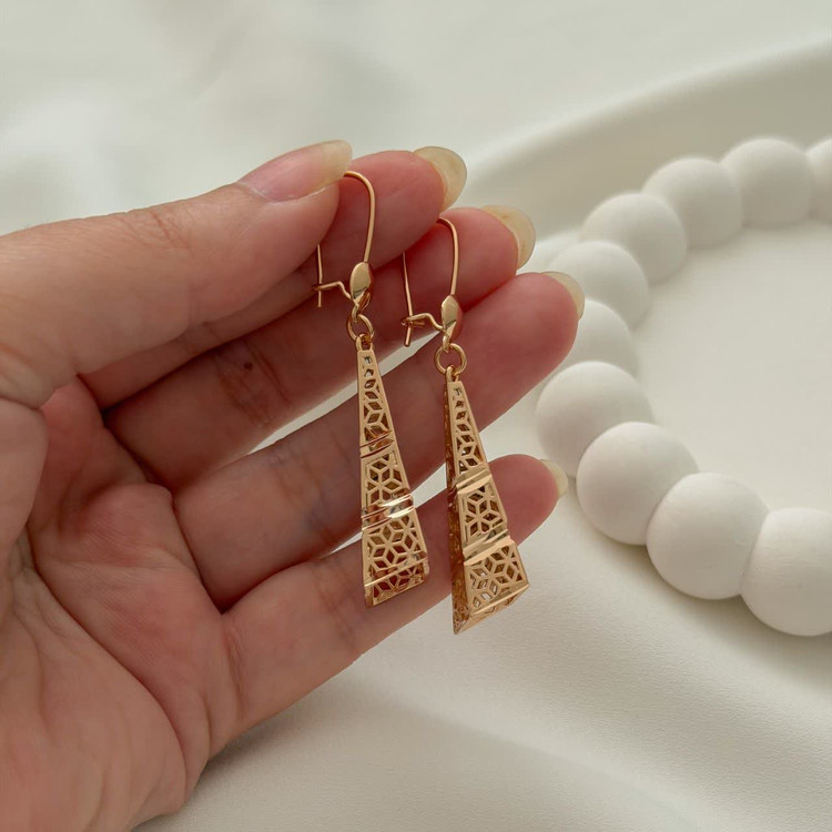 گوشواره آویز اماراتی جدید طرح طلا آبکاری طلا ۱۸عیار برندمعتبرژوپینگ