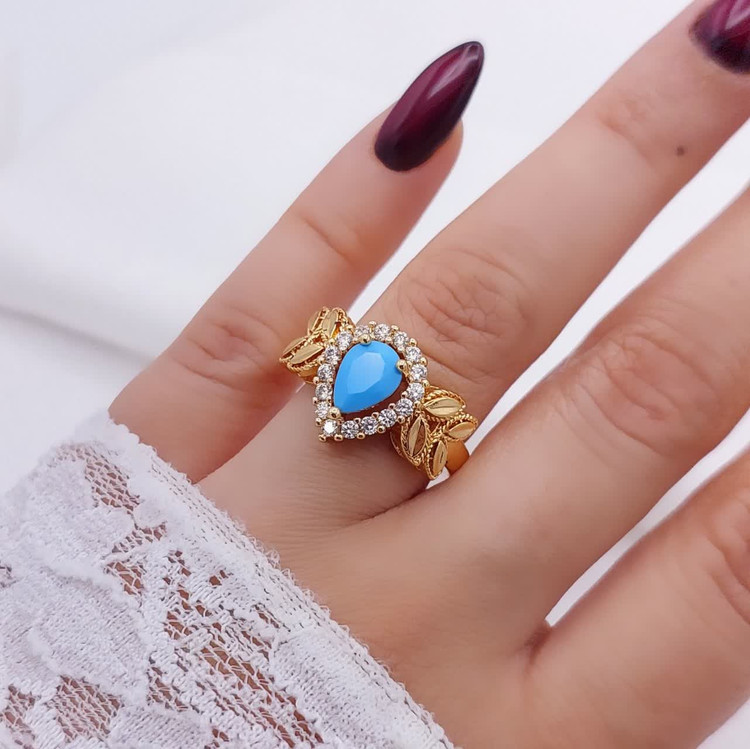 انگشتر نگین فیروزه زنانه طرح جدید کپی شدهاز طلا