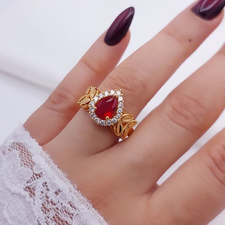 انگشتر نگیندار قرمز زنانه طرح جدید کپی شدهاز طلا