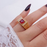 انگشتر نگین قرمز زنانه طرح جدید کپی شدهاز طلا آبکاری قوی طلا
