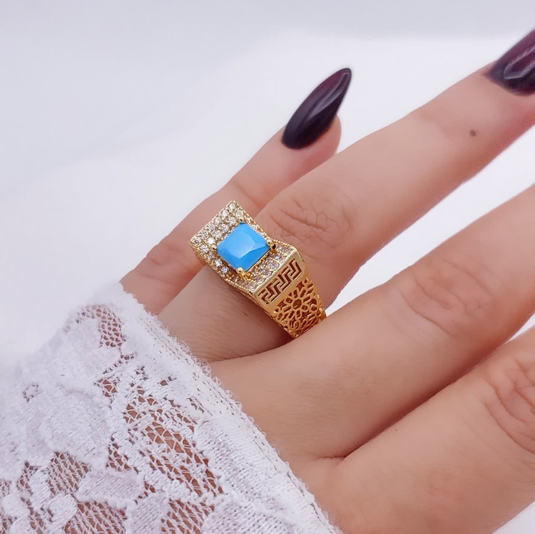 انگشتر نگیندار فیروزه زنانه طرح جدید کپی شدهاز طلا آبکاری قوی طلا وارداتی