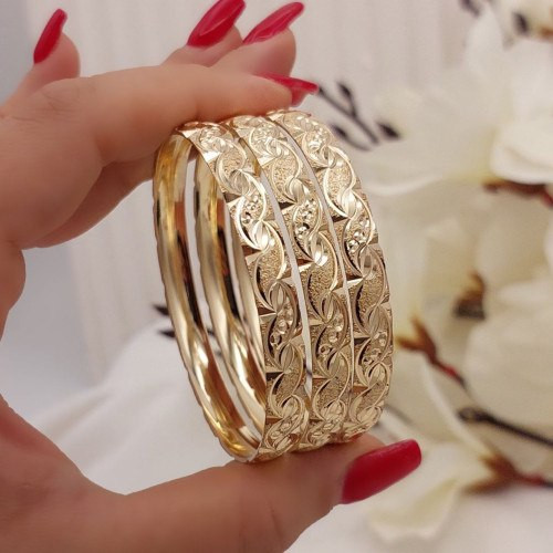 النگو پهن طلاروس جدید طرح طلا ۶میل پک ۳عددی رنگثابت تضمینی