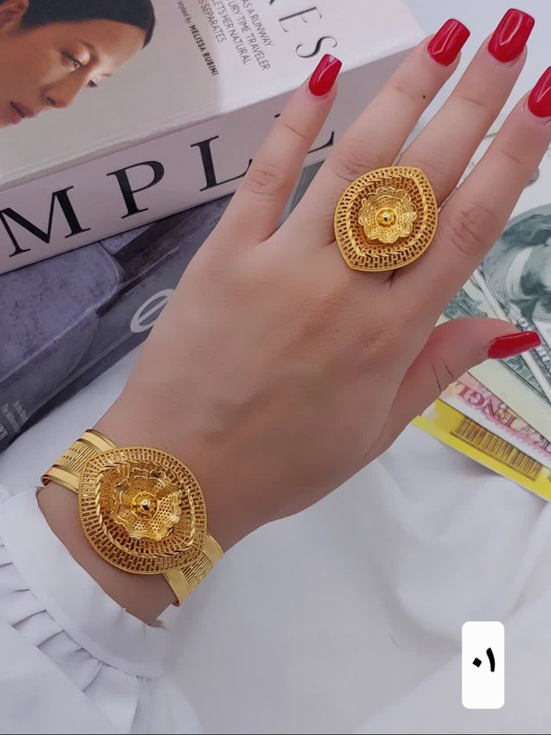 ست دستبندوانگشترخلیجی بحرینی جدید طرح طلا وارداتی