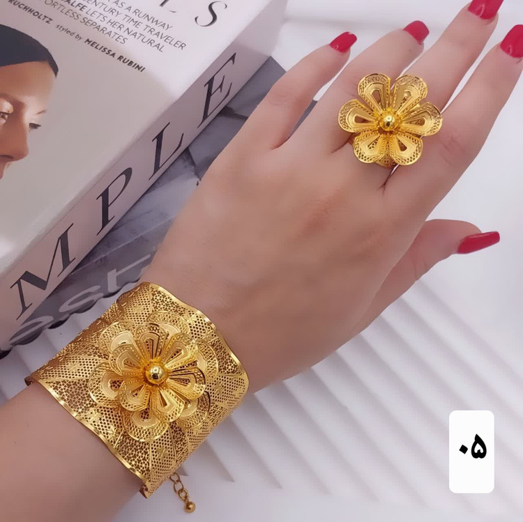 ست دستبندوانگشتر بحرینی جدیدطرح طلا آبکاری قوی وارداتی