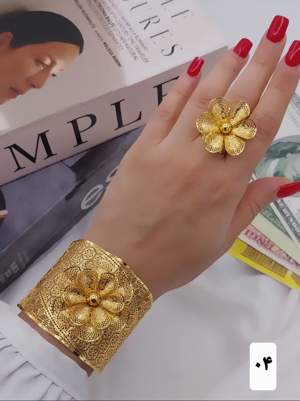 ست دستبندوانگشتر عربی زنانه طرح طلا آبکاری قوی رنگ ثابت وارداتی