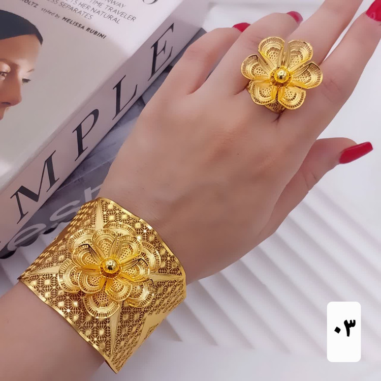 ست دستبندوانگشتر خلیجی زنانه طرح طلا آبکاری قوی رنگ ثابت