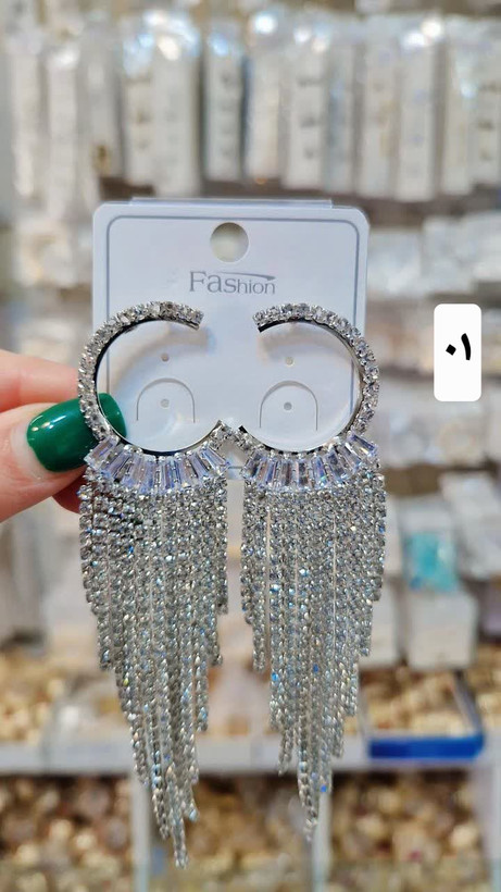 گوشواره مجلسی طرح جواهری فول نگین آبکاری نقره.وارداتی باکیفیت