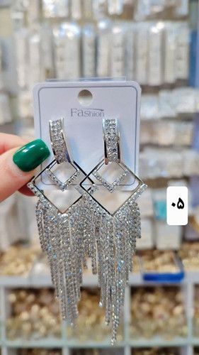 گوشواره جواهری مجلسی فول نگین آبکاری نقره.وارداتی باکیفیت بالا