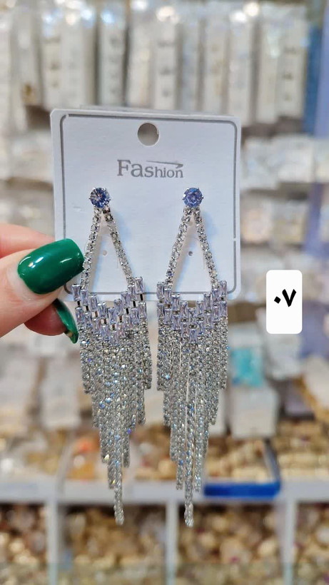 گوشواره جواهری فول نگین آبکاری نقره.وارداتی باکیفیت