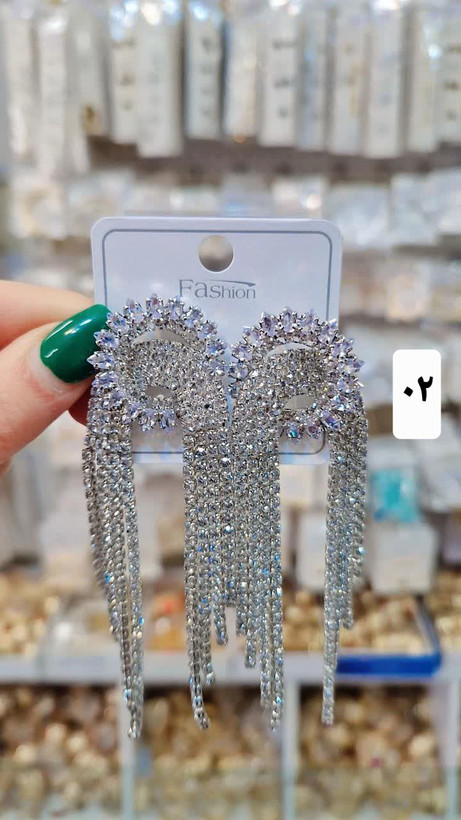 گوشواره مجلسی فول نگین آبکاری نقره.وارداتی باکیفیت عالی