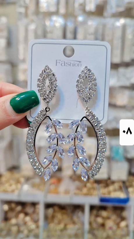 گوشواره جواهری مجلسی فول نگین آبکاری نقره.وارداتی باکیفیت