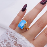 انگشترنگین فیروزه شیک زنانه طرح جدیدمشابه طلا رنگثابت آبکاری قوی طلا
