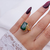 انگشتر نگین سبز شیک زنانه طرح جدیدمشابه طلا رنگثابت آبکاری قوی طلا