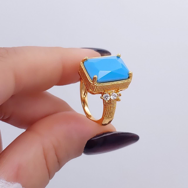 انگشتر فیروزه زنانه جدیدطرح طلا. رنگ ثابت آبکاری قوی طلا وارداتی باکیفیت بالا