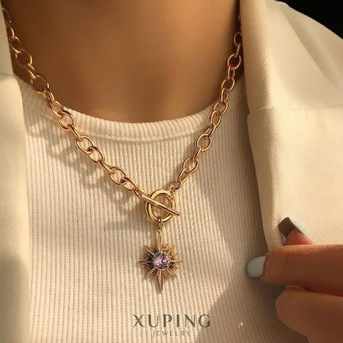 گردنبندجواهری لوکس زنانه با قفل تی.کپی طلاژوپینگ رنگثابت آبکاری طلا۱۸عیار