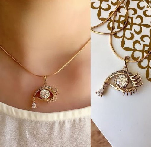 گردنبند چشم نظر جدید وخاص،ژوپینگ طرح طلا رنگ ثابت آبکاری طلا۱۸ عیار