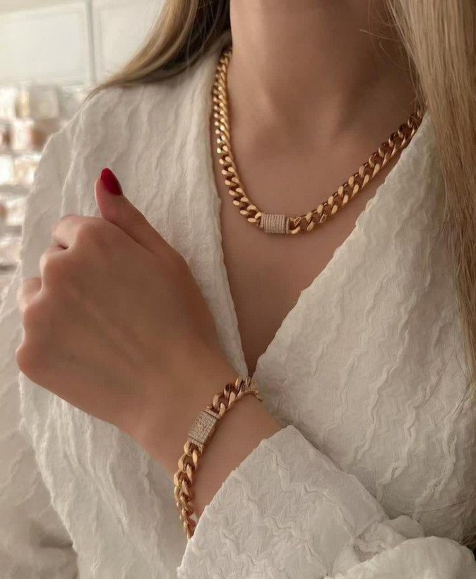 نیمست کارتیه رنگ ثابت گردنبنددستبند قفل کوبایی طرح خاص طلا،مردانه زنانه ژوپینگ