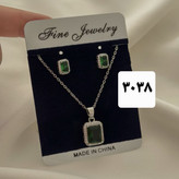 نیمست جواهری نگین سبز سیلور جدیدطرح طلا رنگثابت آبکاری