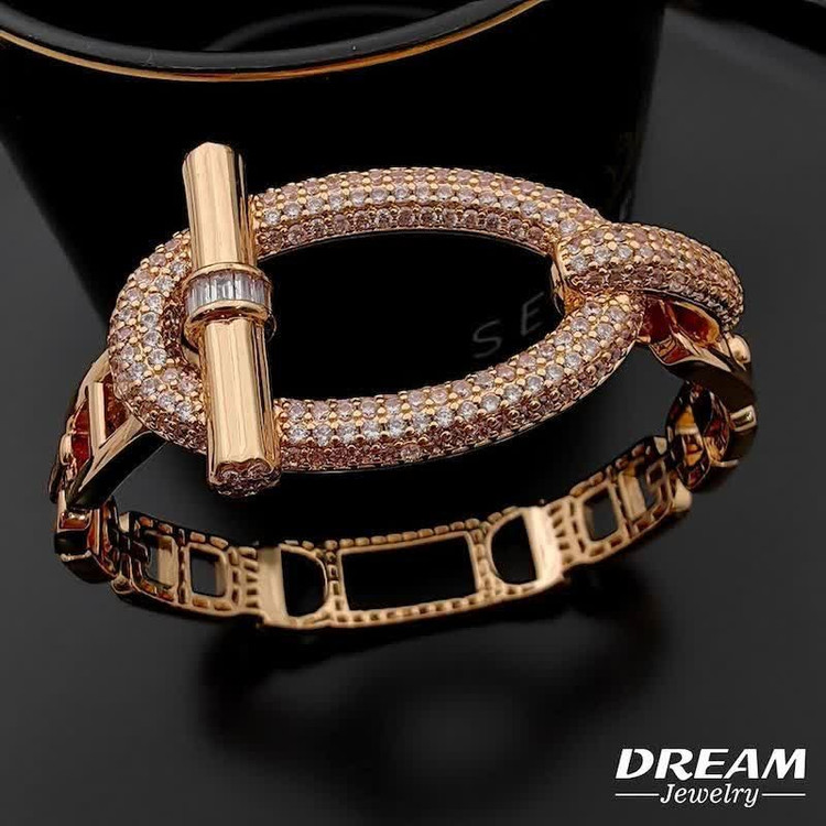 دستبند بنگل جواهری هرمس لوکس جدید کاملا کپی طلا رنگ ثابت آبکاری طلا نگین مخراجکاری