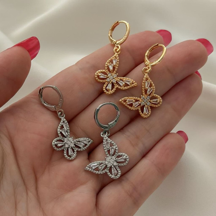 گوشواره جواهری پروانه جدید طرح طلا رنگثابت وارداتی باکیفیت بالا