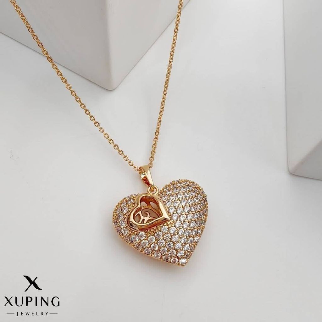 گردنبند قلبی نگین داربزرگ جدیدکاملاطرح طلا ژوپینگ رنگ‌ثابت آبکاری طلا۱۸عیار نگین مخراجکاری
