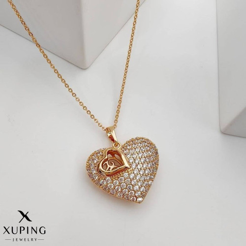گردنبند قلبی نگین داربزرگ جدیدکاملاطرح طلا ژوپینگ رنگثابت آبکاری طلا۱۸عیار نگین مخراجکاری
