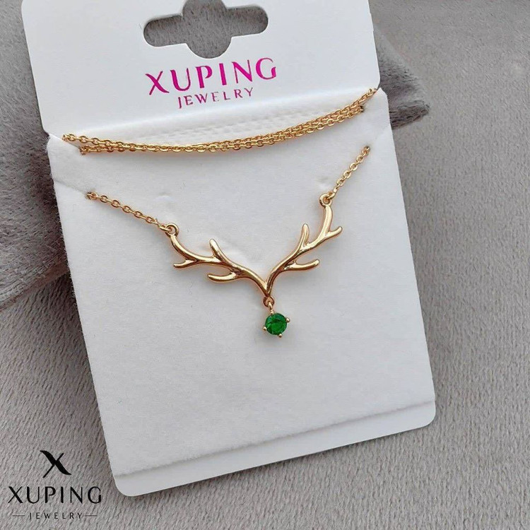 گردنبند شاخ گوزن نگین سبز جدیدطرح طلا ژوپینگ رنگثابت آبکاری طلا۱۸عیار