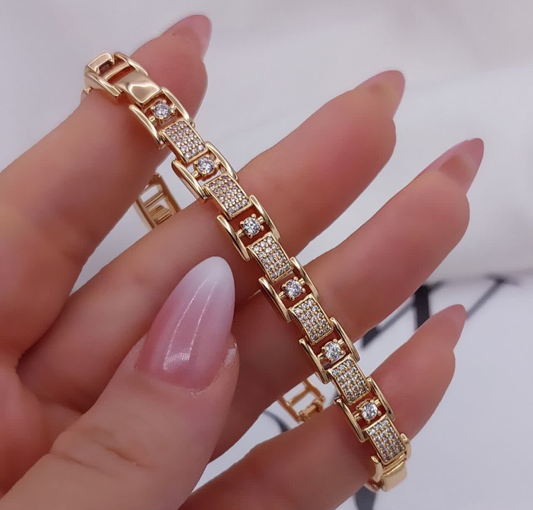 دستبندژوپینگ رولکس جواهری مجلسی رنگ ثابت آبکاری طلا۱۸ عیار