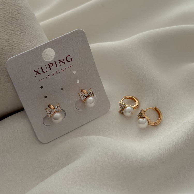 گوشواره حلقه ای کوچک پاپیونی جدید طرح طلا ژوپینگ رنگثابت تضمینی آبکاری طلا۱۸عیار