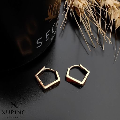 گوشواره حلقه ای کوچک چندضلعی جدیدطرح طلا ژوپینگ رنگ‌ثابت آبکاری طلا۱۸عیار